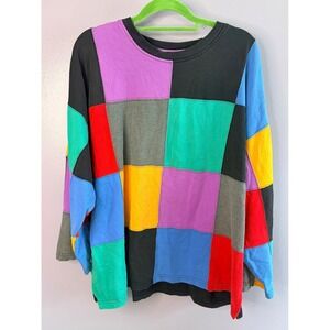 90s Vintage Colorblock Patchwork Sweatshirt Multicolor Oversized Harajuku Large